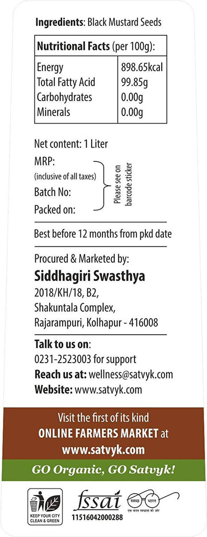 Siddhagiri's Satvyk Organic Wood Pressed Black Mustard Oil