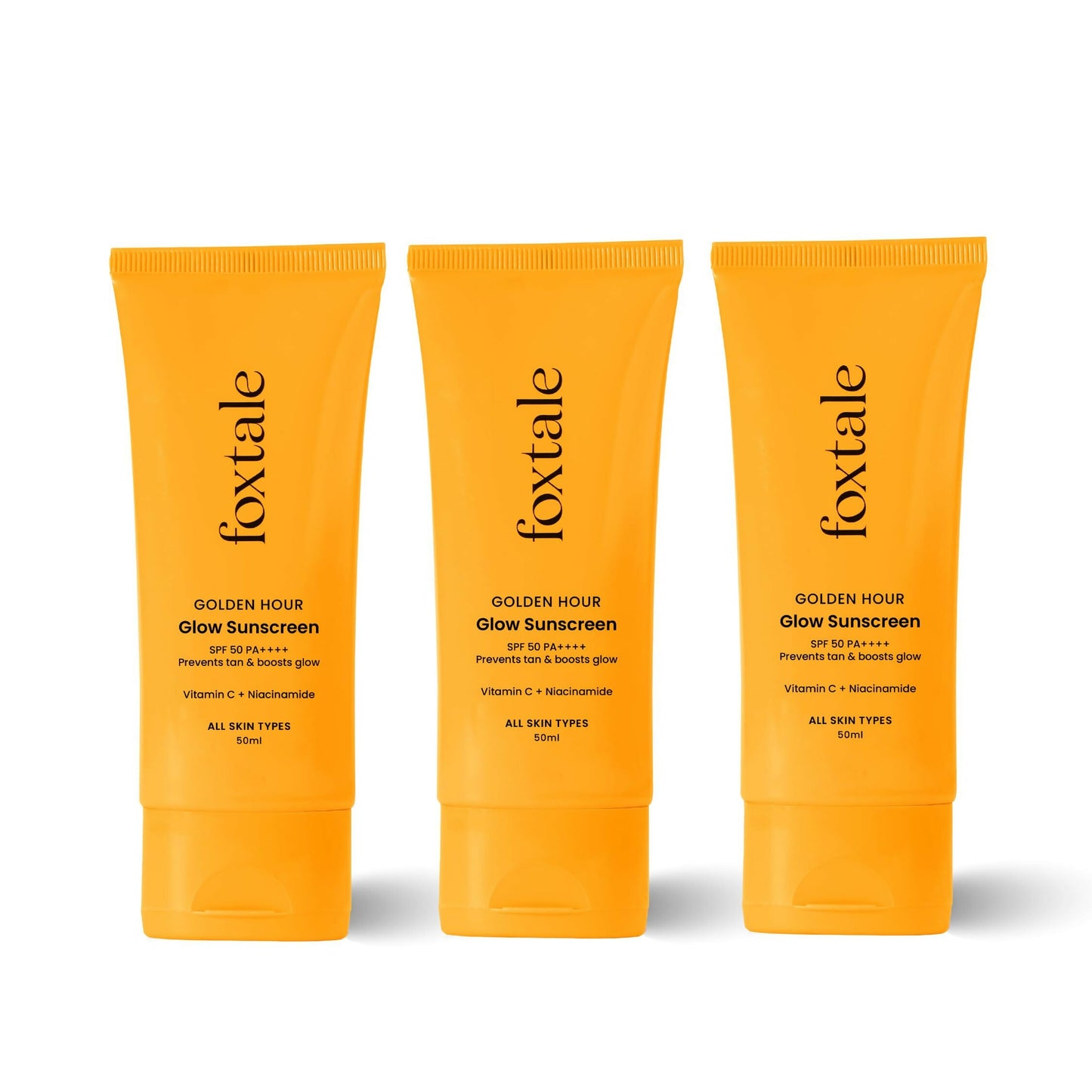 Foxtale Glow Sunscreen SPF 50 PA++++ Lightweight With Vitamin C And Niacinamide For a Dewy Glow, UVA And UVB Filters Prevents Tan