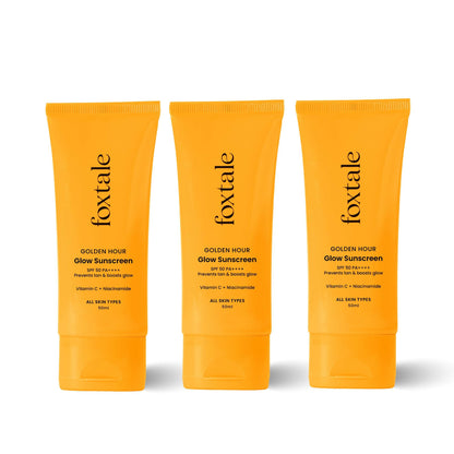 Foxtale Glow Sunscreen SPF 50 PA++++ Lightweight With Vitamin C And Niacinamide For a Dewy Glow, UVA And UVB Filters Prevents Tan