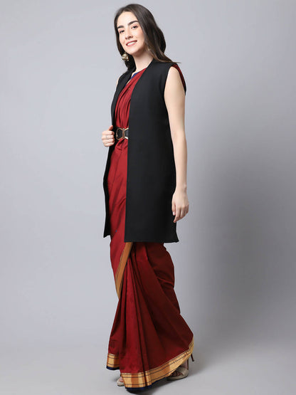 Even Apparels Black Polywool Open Front Women's Long Coat