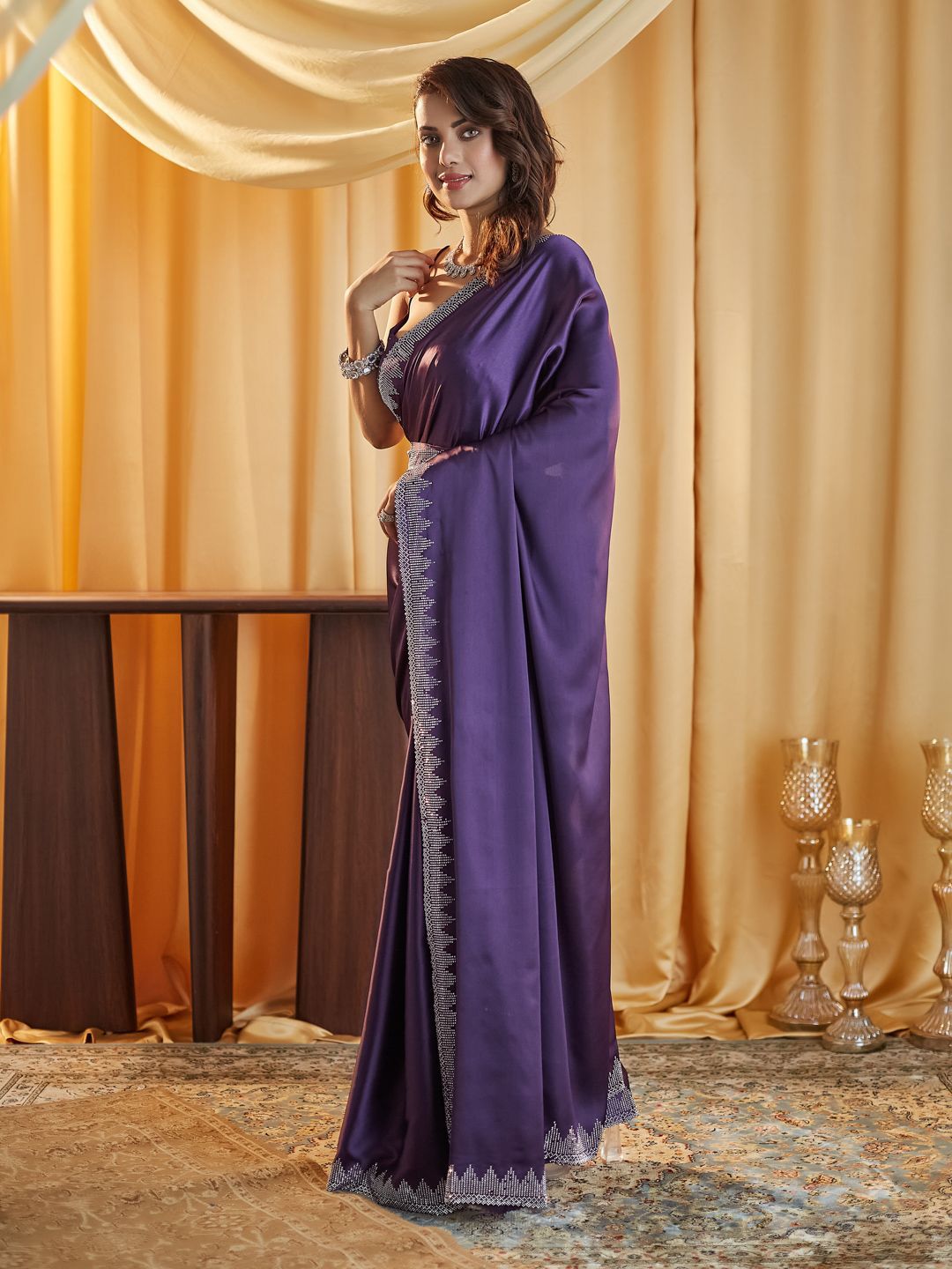 kasee Beads and Stones Satin Saree