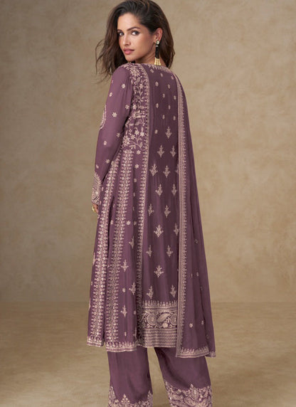 Vegaa Fashion Dark Peach Chinon Silk Embroidered Designer Salwar Suit