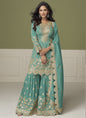 Vegaa Fashion Sea Green Simar Silk Embroidered Designer Palazzo Suit