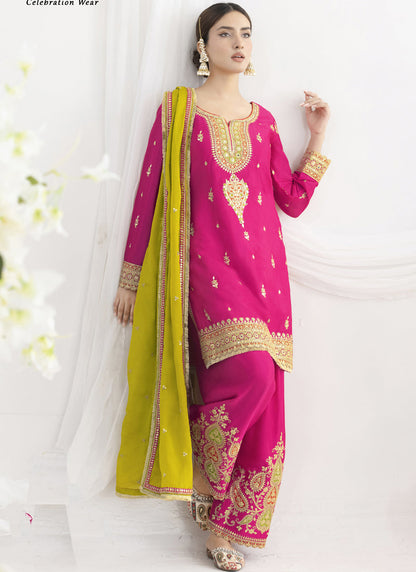 Vegaa Fashion Pink Chinon Silk Embroidered Designer Salwar Suit