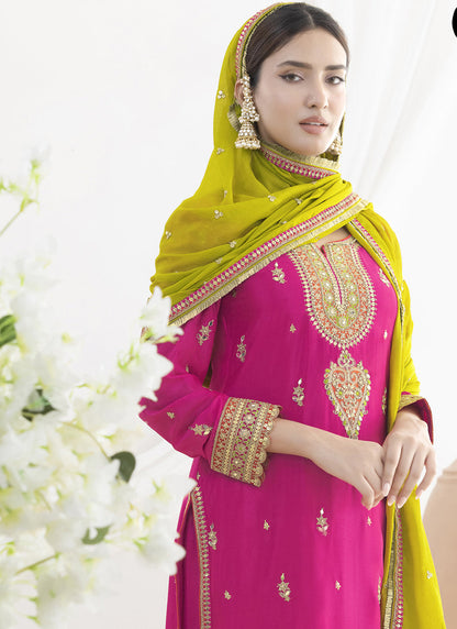 Vegaa Fashion Pink Chinon Silk Embroidered Designer Salwar Suit