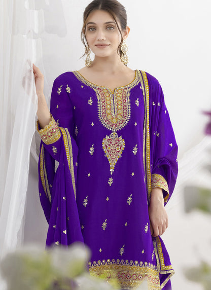 Vegaa Fashion Violet Chinon Silk Embroidered Designer Salwar Suit