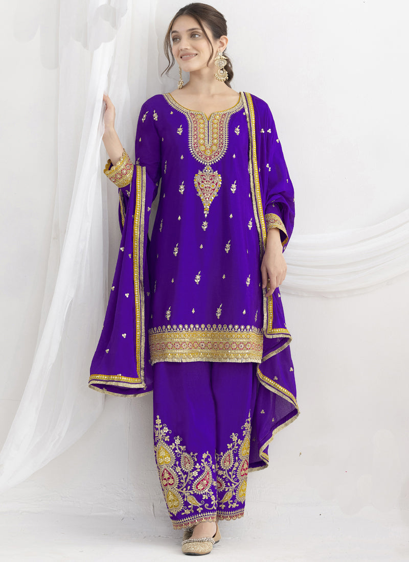 Vegaa Fashion Violet Chinon Silk Embroidered Designer Salwar Suit