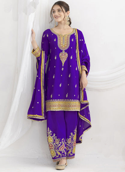 Vegaa Fashion Violet Chinon Silk Embroidered Designer Salwar Suit
