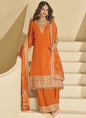 Vegaa Fashion Orange Chinon Silk Embroidered Palazzo Suit