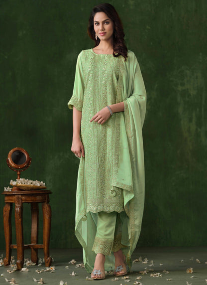 Vegaa Fashion Lime Green Rangoli Silk Sequence Salwar Suit