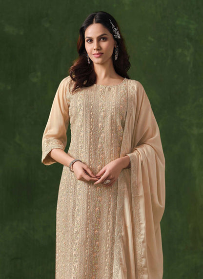 Vegaa Fashion Cream Rangoli Silk Sequence Salwar Suit