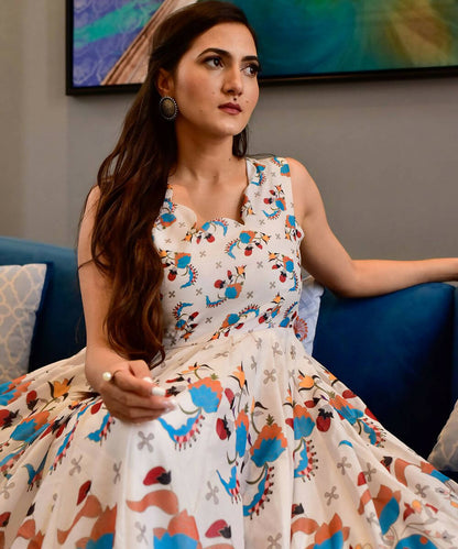 Casual Designer Offwhite Cotton Silk Gown - Anbazaar