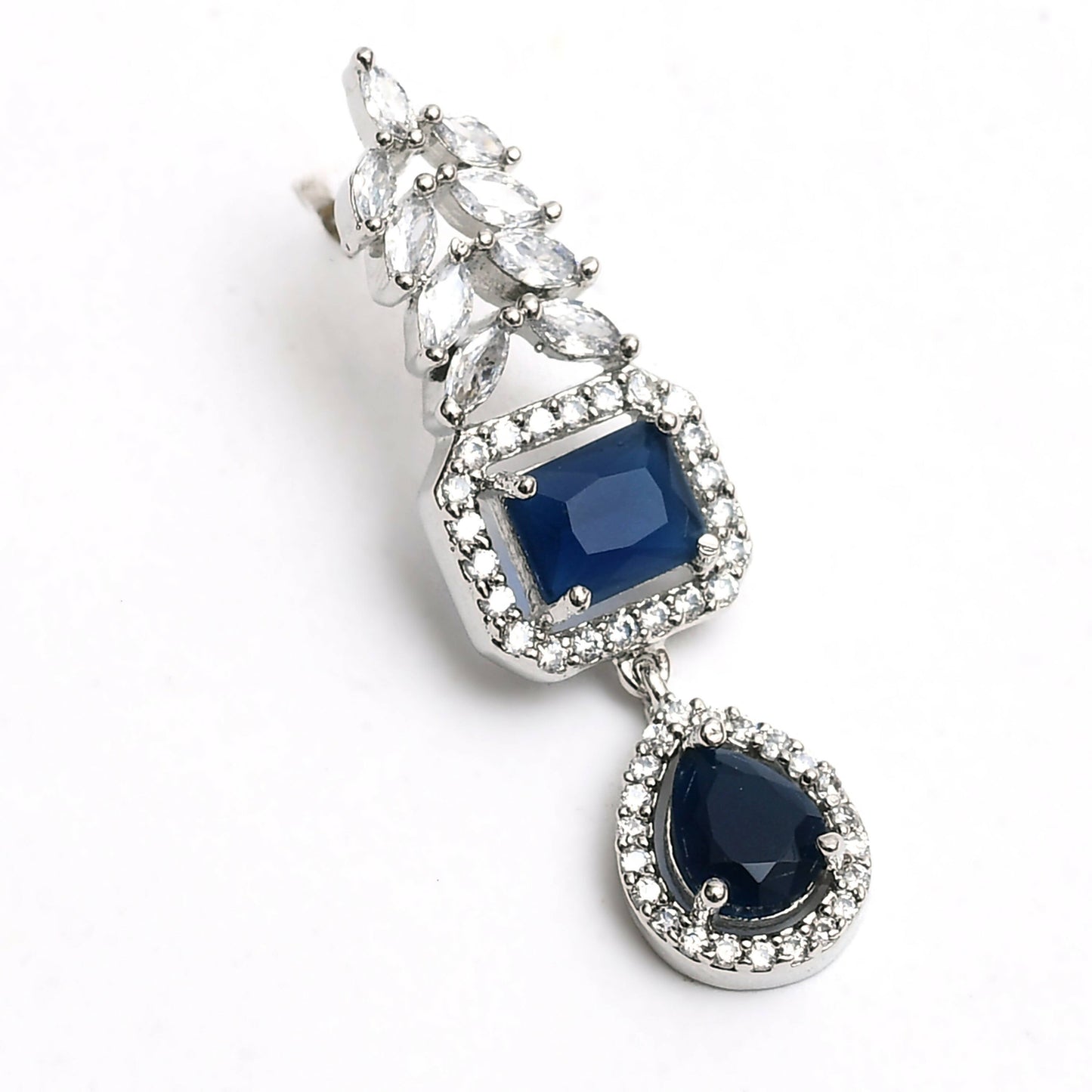 Mominos Fashion Johar Kamal Silver-Plated American Diamond Navy Blue Choker Set