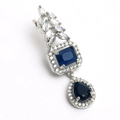 Mominos Fashion Johar Kamal Silver-Plated American Diamond Navy Blue Choker Set