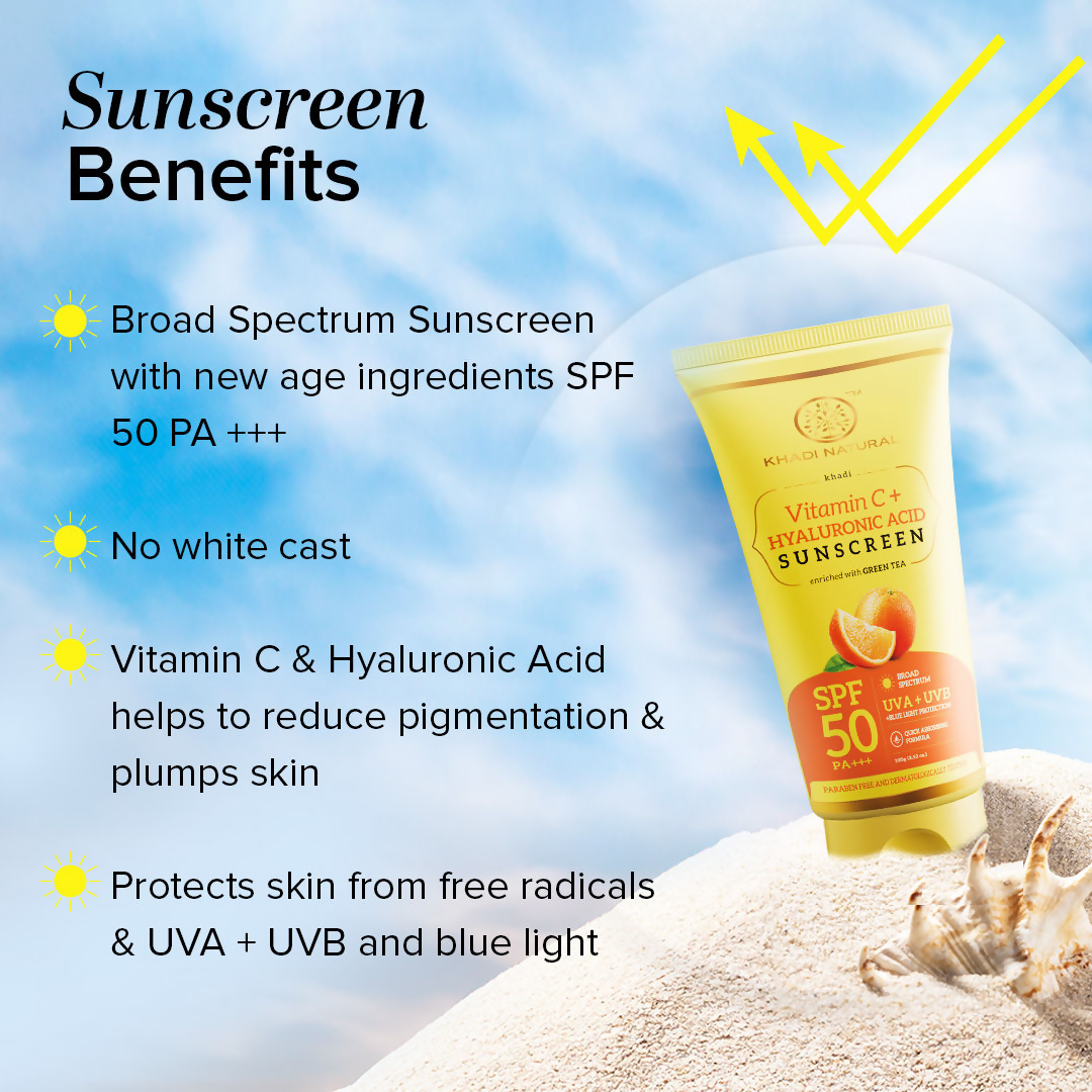 Khadi Natural Vitamin C + Hyaluronic Acid Sunscreen SPF 50 PA+++