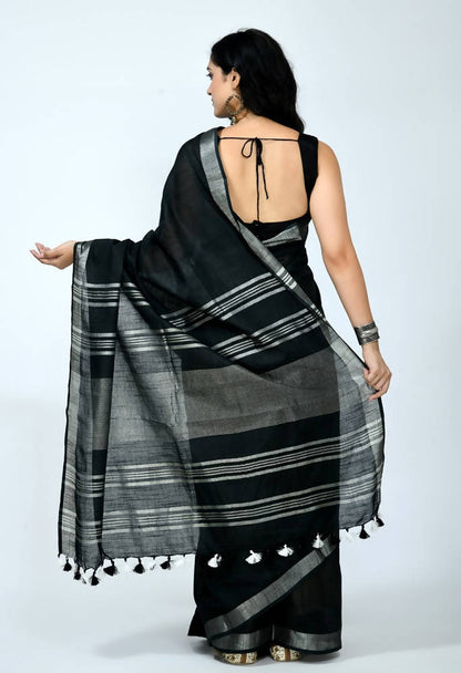Mominos Fashion Moeza Bhagalpuri Handloom Silk Black Saree