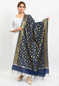 Mominos Fashion Moeza Women's Banarsi Silk Floral Woven Design Navy Blue Dupatta