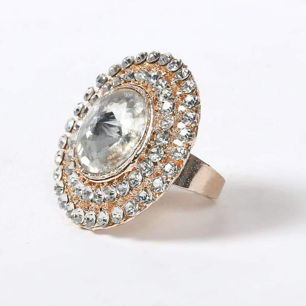 Mominos Fashion Joharkamal Gold-Polished Stone Studded Adjustable Finger Ring - Design 06
