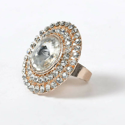 Mominos Fashion Joharkamal Gold-Polished Stone Studded Adjustable Finger Ring - Design 06