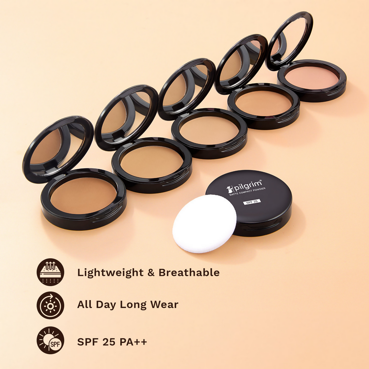 Pilgrim Matte Finish Compact Powder With SPF 25 - Caramel-25