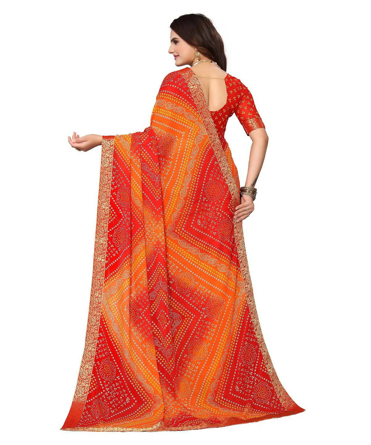 Vamika Red Georgette Printed With Lace Saree (VERA RED)