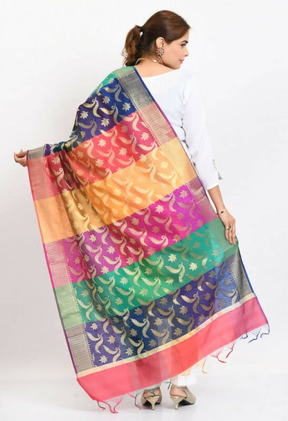 Mominos Fashion Moeza Women's Banarsi Silk Floral Woven Design Multi Dupatta