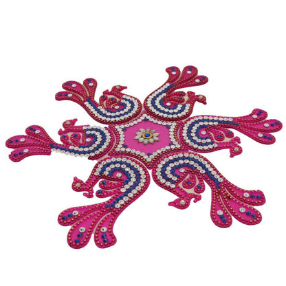 Kundan HandiKrafts Peacock Rangoli Pink Color (Medium)