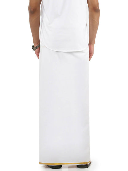 Ramraj Cotton Mens Poly Cotton 1/2" Gold Jari Dhoti - White