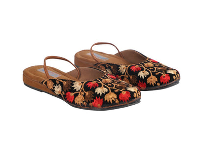 Tiny Bugs Girls Embroidered Strap Ethnic Mojaris - Black