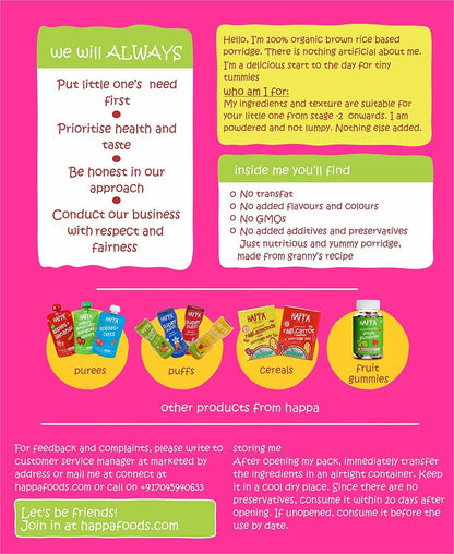 Happa Organic Baby Food, Brown Rice+ Apple + Banana Porridge Mix