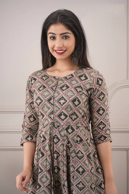 Partywear Designer Hand Screen and Foil Print Multi Pure chanderi Gown - Anbazaar