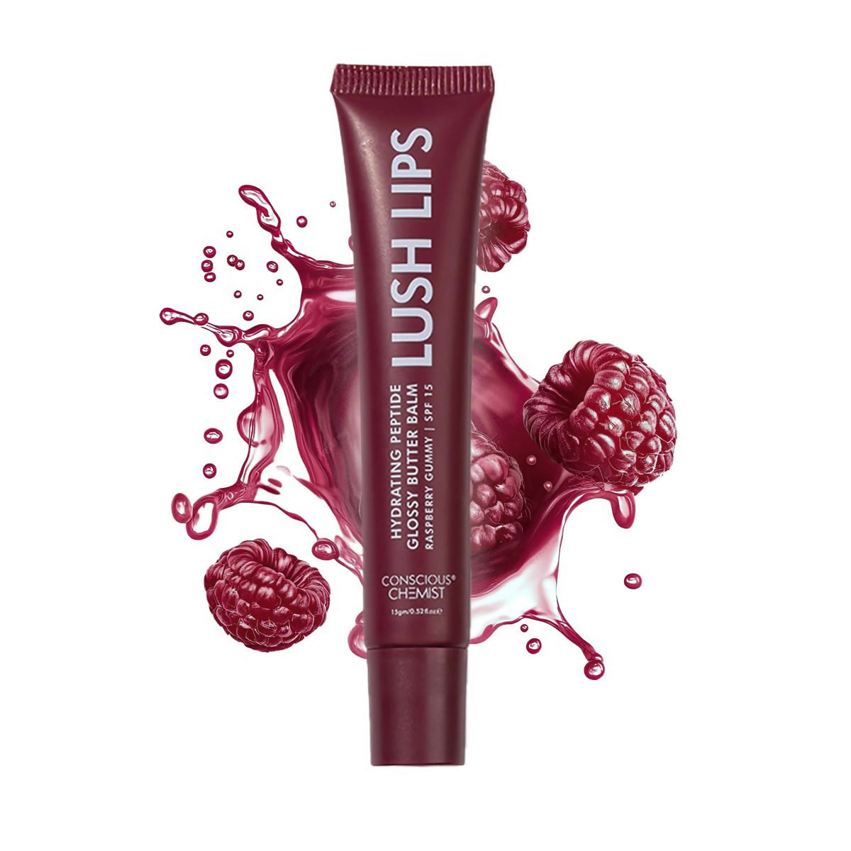Conscious Chemist Peptide Lip Balm, Lush Lips with SPF15 - Raspberry Gummy