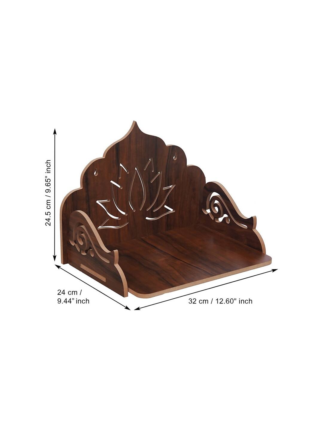 eCraftIndia Brown Lotus Designer Wooden Pooja Temple