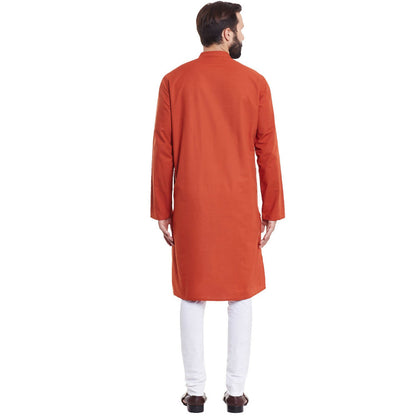 Even Apparels Orange Pure Cotton Men's Kurta With Band Collar