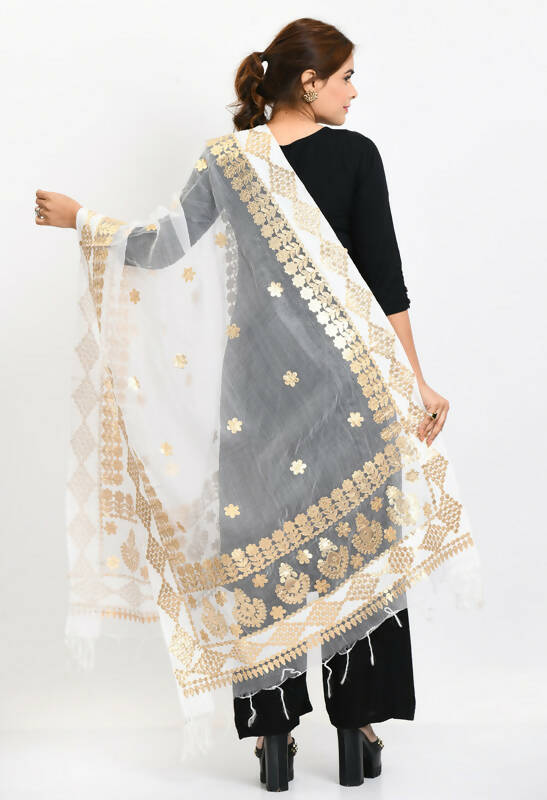 Mominos Fashion Moeza Women Organza Gotta Patti Bridal Dupatta White Dupatta