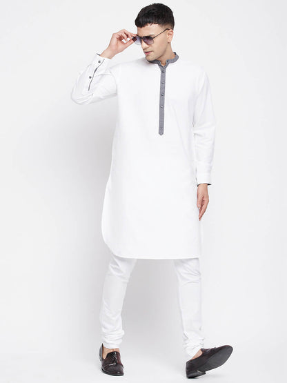 Even Apparels White Pure Cotton Men's Kurta With Contrast Collar And Placket