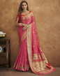 Vastranavya Pink Soft Paithani Silk Saree With Gold Zari Weaving Motifs With Matching Blouse Fabric