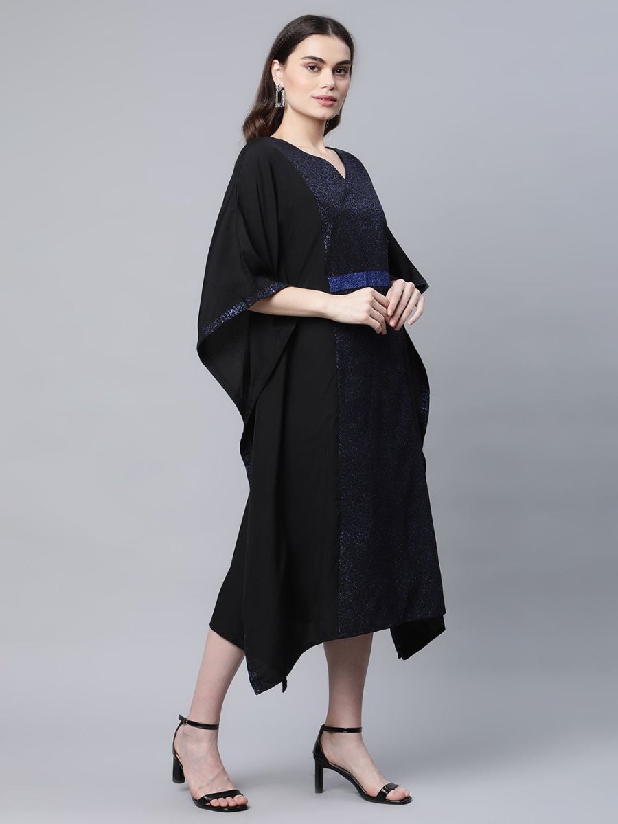 Ahalyaa Women Black Crepe Glitter Printed Kaftan Kurta