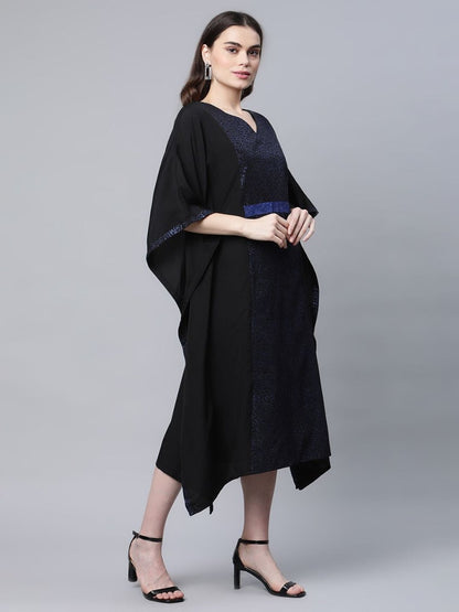 Ahalyaa Women Black Crepe Glitter Printed Kaftan Kurta