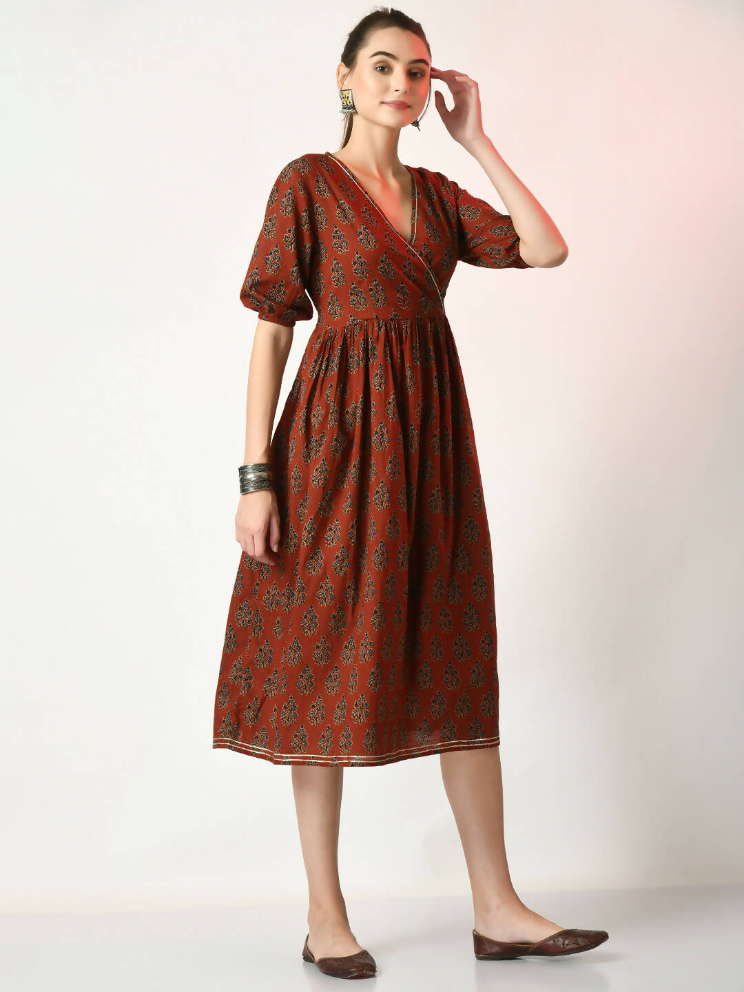 Myshka Women's Rust Empire Printed Dress