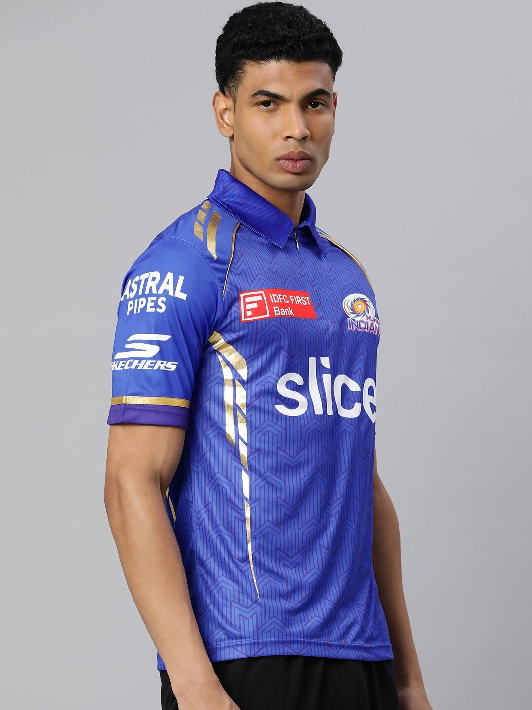 playR Men Printed Polo Collar Dri-FIT MI Official Match Jersey T-shirt IPL, T20