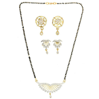 AanyaCentric Gold-Polished Mangalsutra with Pendant, 2 Pair Earrings