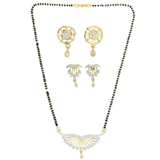 AanyaCentric Gold-Polished Mangalsutra with Pendant, 2 Pair Earrings
