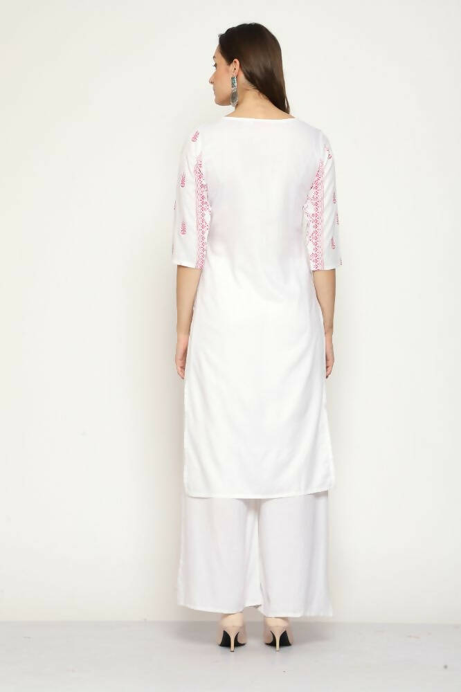 Maai Rayon Hand Printed Kurta Off-White