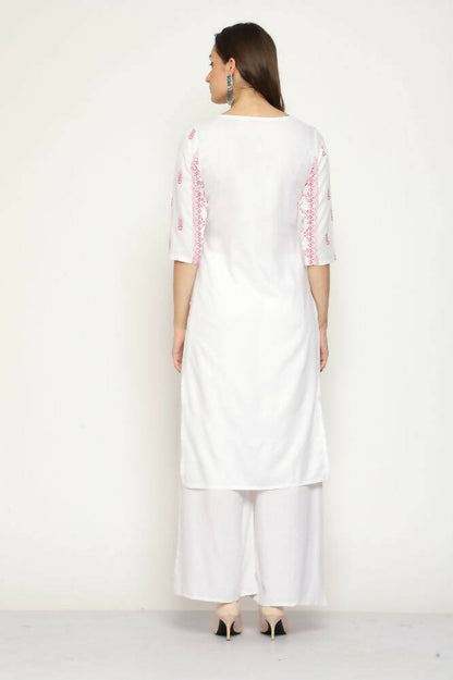 Maai Rayon Hand Printed Kurta Off-White