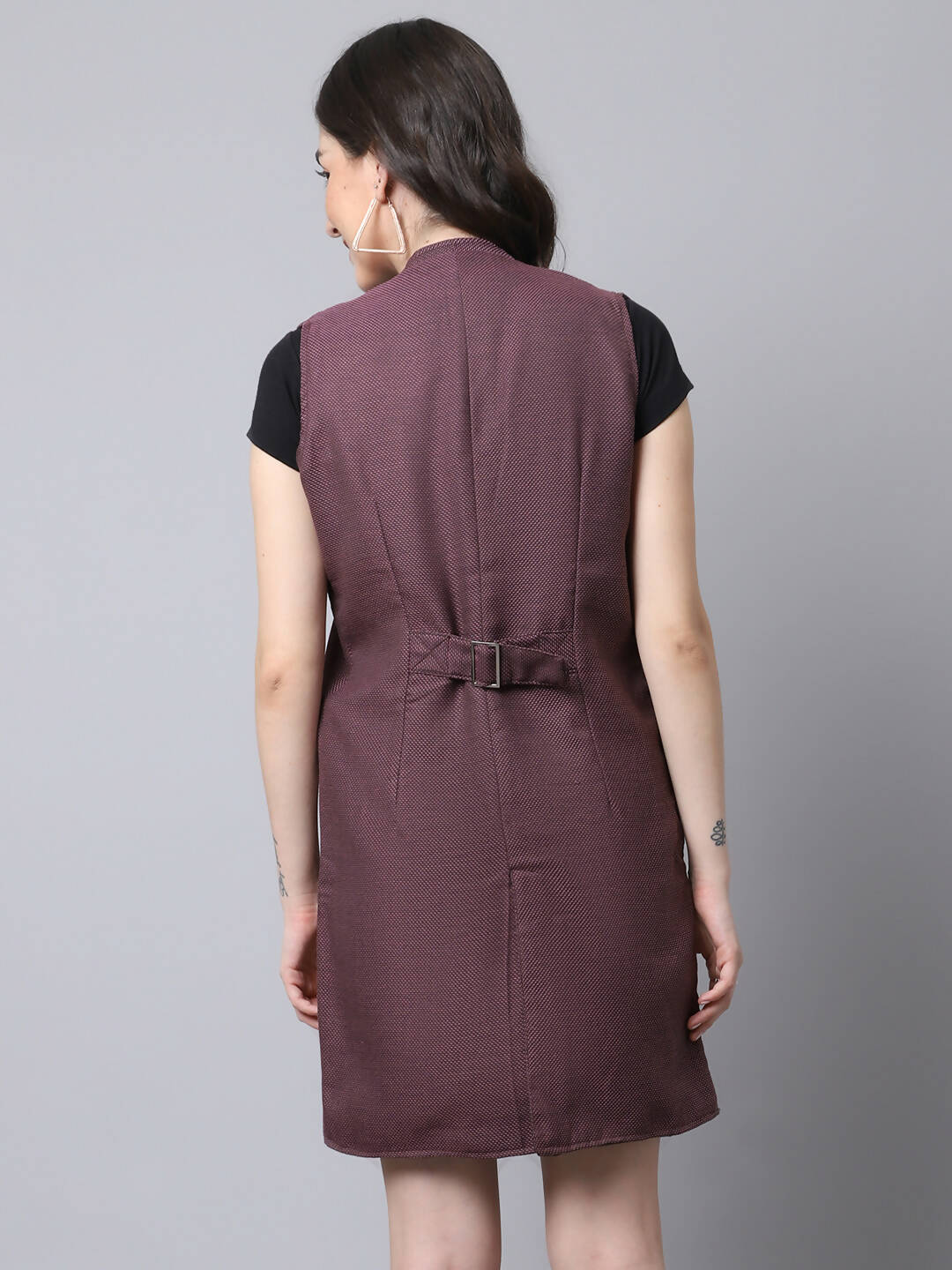 Even Apparels Wine Polywool Open Front Women's Long Coat