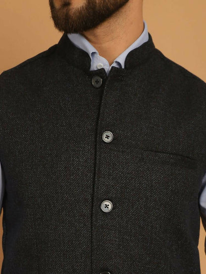 Even Apparels Pure Wool Nehru Jacket - Blue