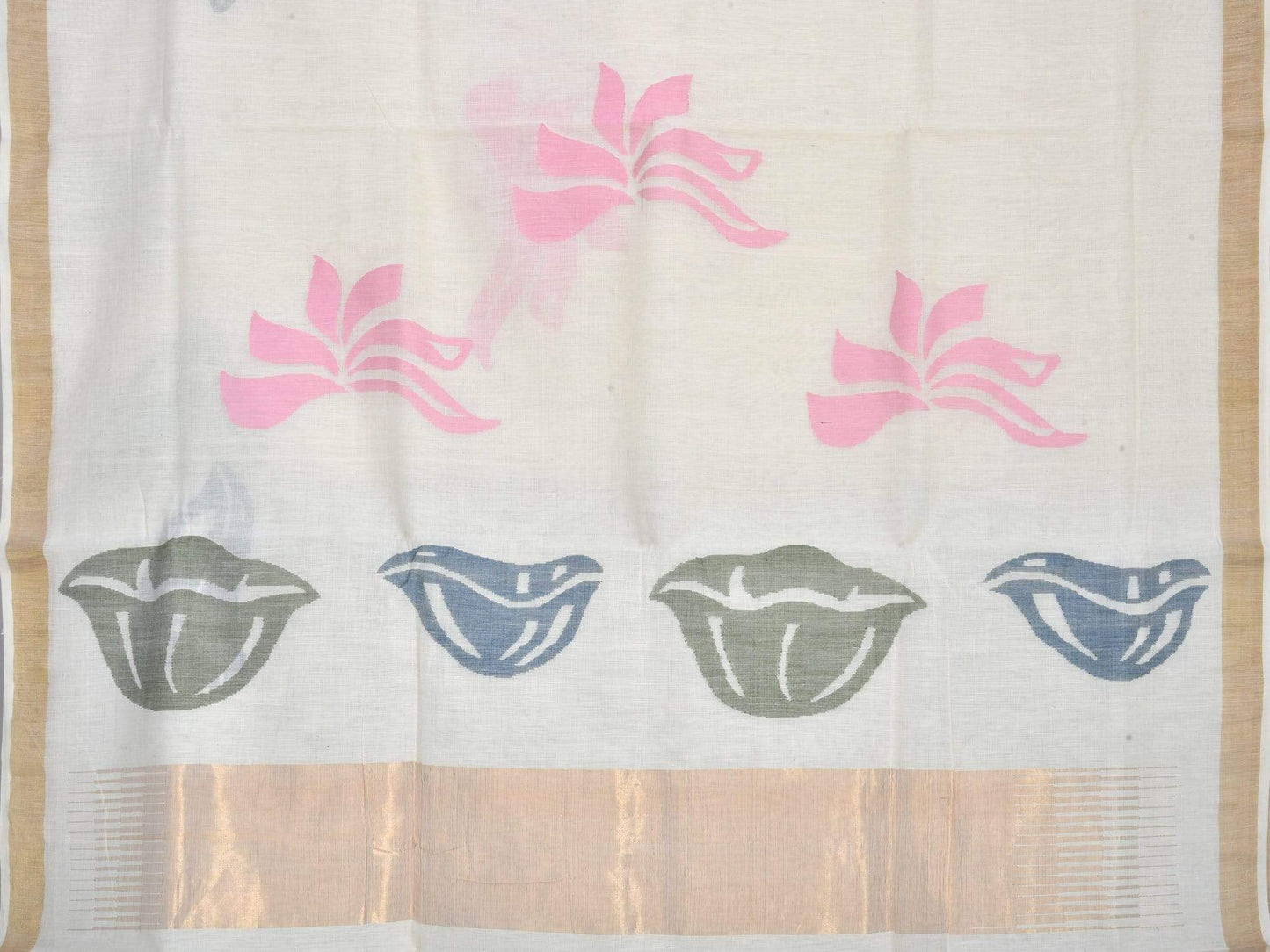 White Khadi Cotton Handloom Saree with Pallu Design - Global Threads