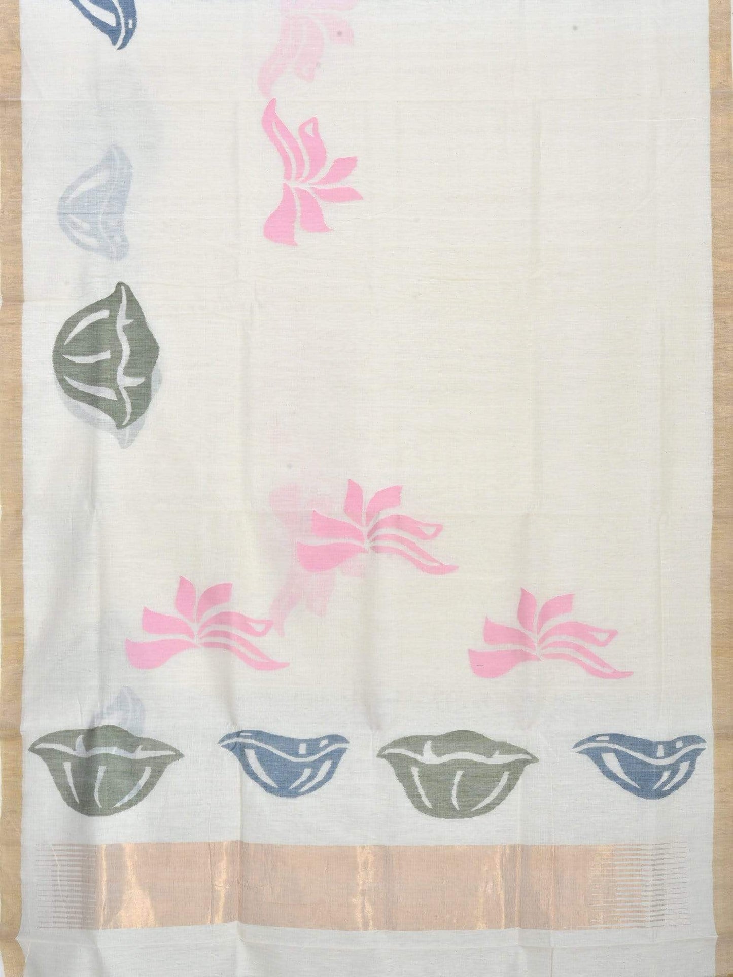 White Khadi Cotton Handloom Saree with Pallu Design - Global Threads