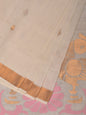 White Khadi Cotton Handloom Saree with Parrots Pallu Design - Global Threads